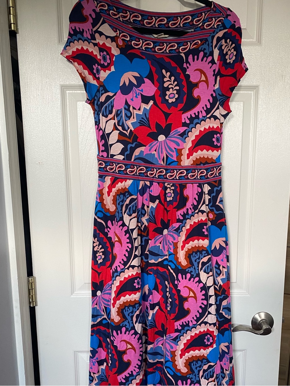 Boden Multicolor Paisley Midi Dress in Pink, Blue, Red